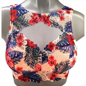 NEW Victoria's Secret PINK Euphoria Floral Lace High Neck Bralette L